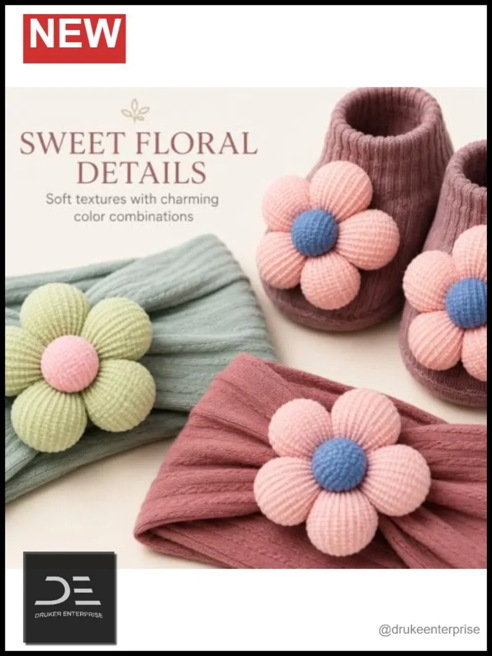 3D Floral Headband & Non-Slip Socks Set for Baby Girls Newborn to Toddler |